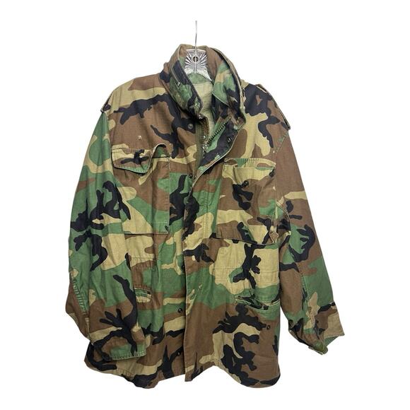 Military Field Jacket Men Medium Regular Coat Cold Weather Woodland Camo M65
